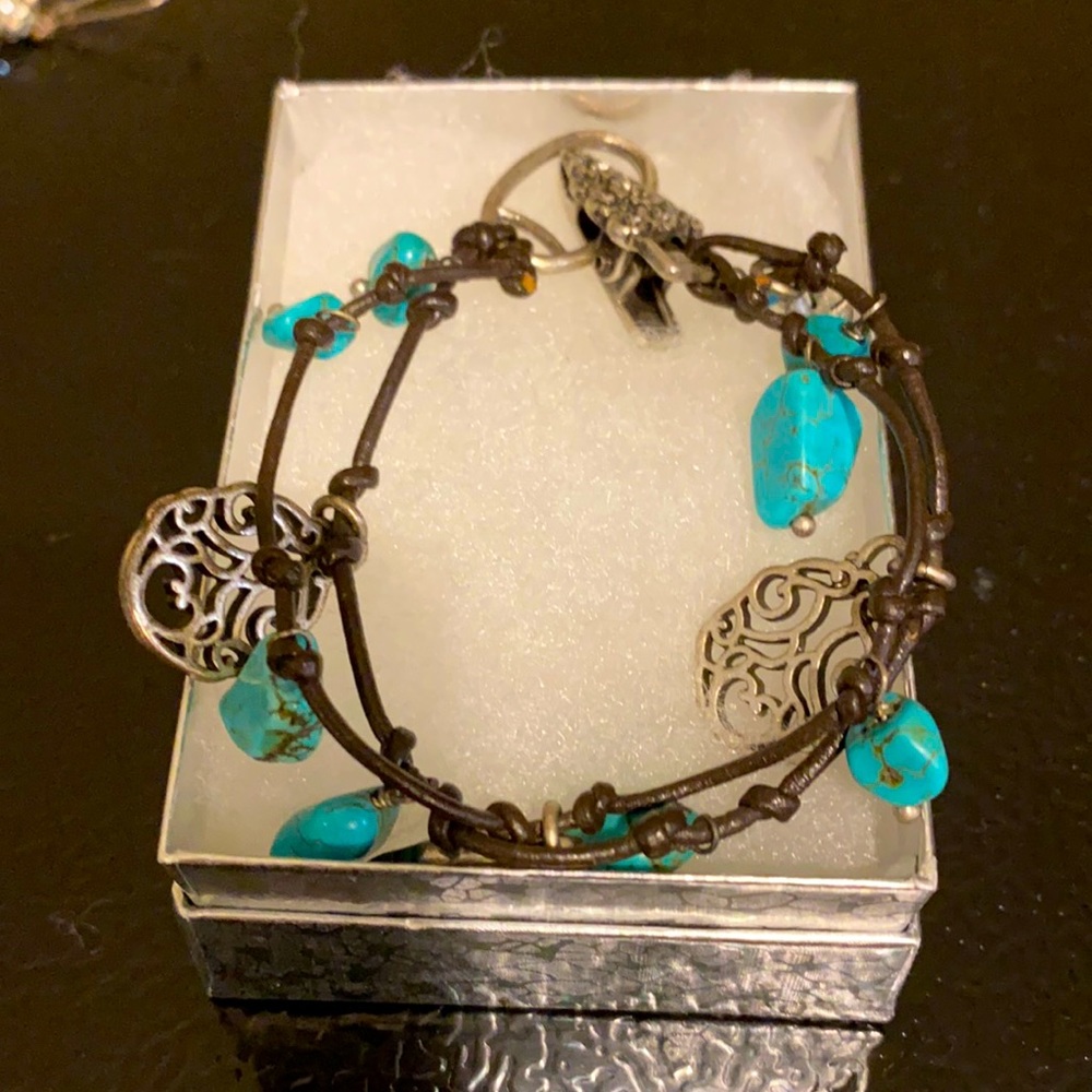 Lucky brand real turquoise and leather bracelet
